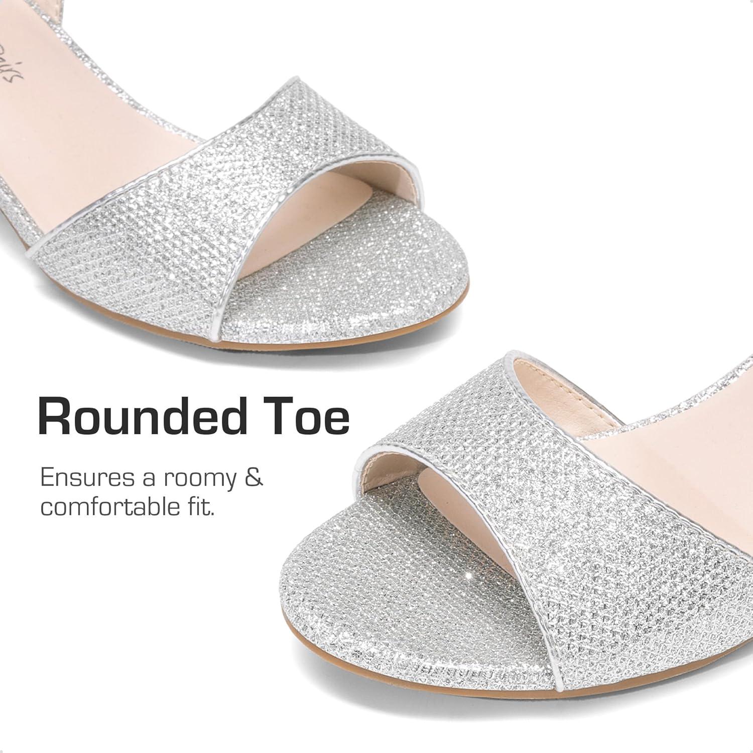 imageDREAM PAIRS Girls Sandals Chunky Pump Ankle Strap High Heels Dress Open Toe Flower Wedding Party for Little Big KidSilverglitter