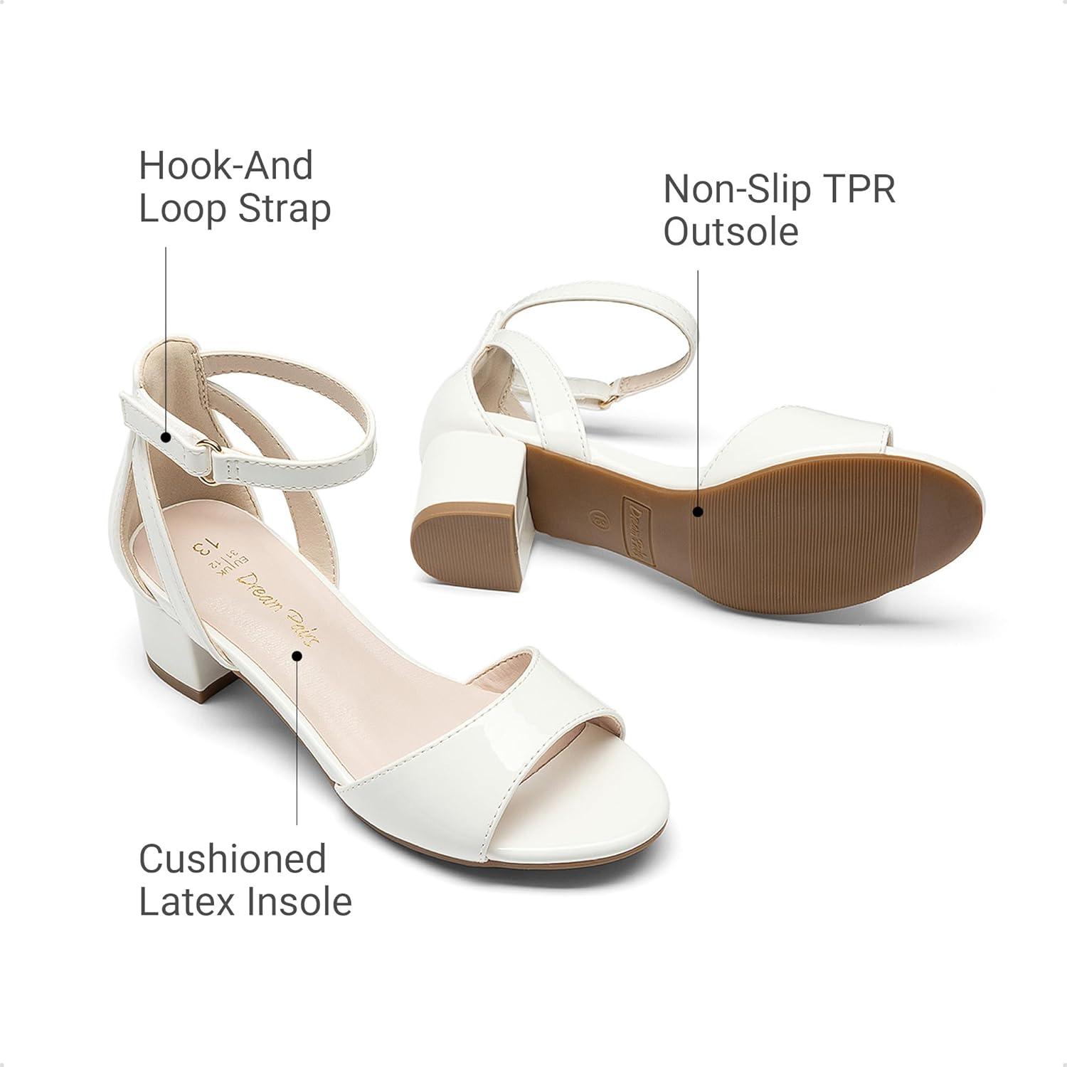 imageDREAM PAIRS Girls Sandals Chunky Pump Ankle Strap High Heels Dress Open Toe Flower Wedding Party for Little Big KidWhitepat