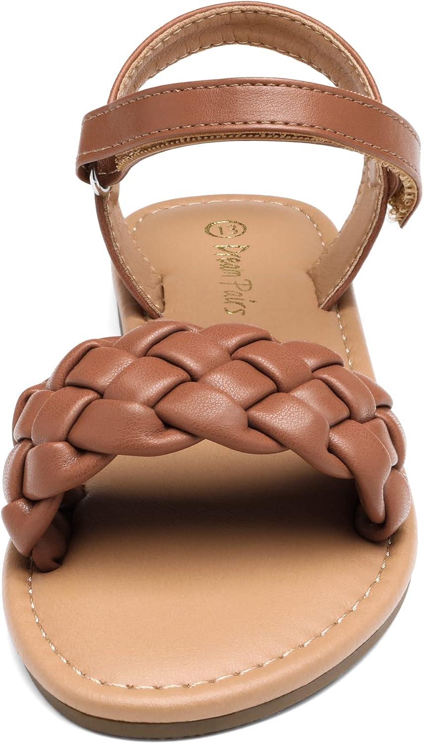 imageDREAM PAIRS Girls Sandals Classic Open Toe Braided Flat Sandals Summer Dress ShoesBrown