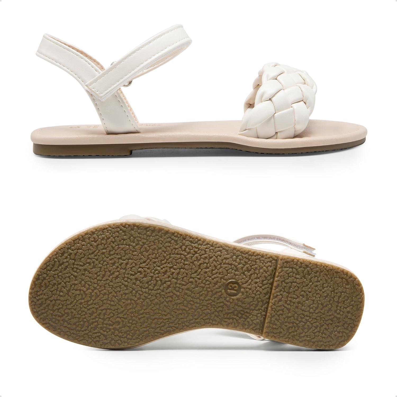 imageDREAM PAIRS Girls Sandals Classic Open Toe Braided Flat Sandals Summer Dress ShoesIvory