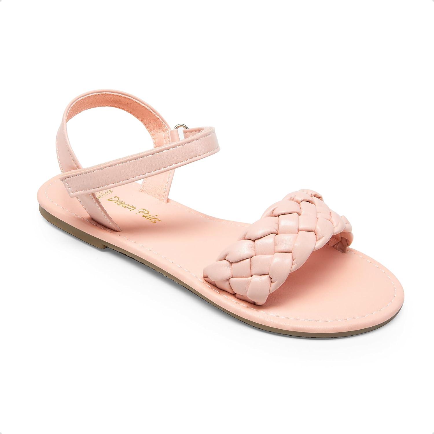 imageDREAM PAIRS Girls Sandals Classic Open Toe Braided Flat Sandals Summer Dress ShoesPink