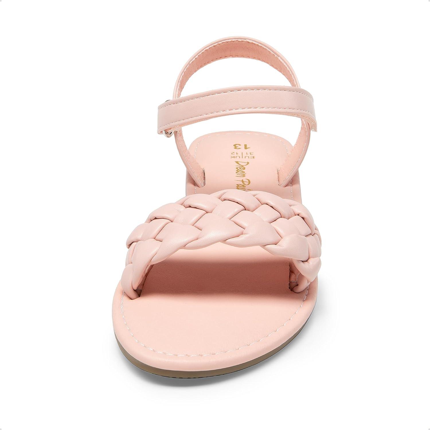 imageDREAM PAIRS Girls Sandals Classic Open Toe Braided Flat Sandals Summer Dress ShoesPink
