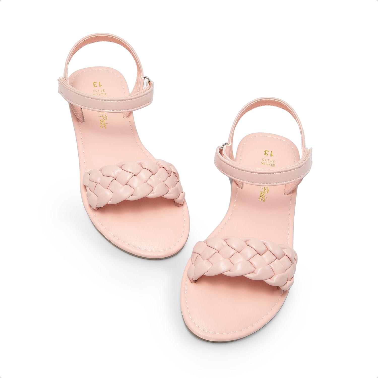 imageDREAM PAIRS Girls Sandals Classic Open Toe Braided Flat Sandals Summer Dress ShoesPink