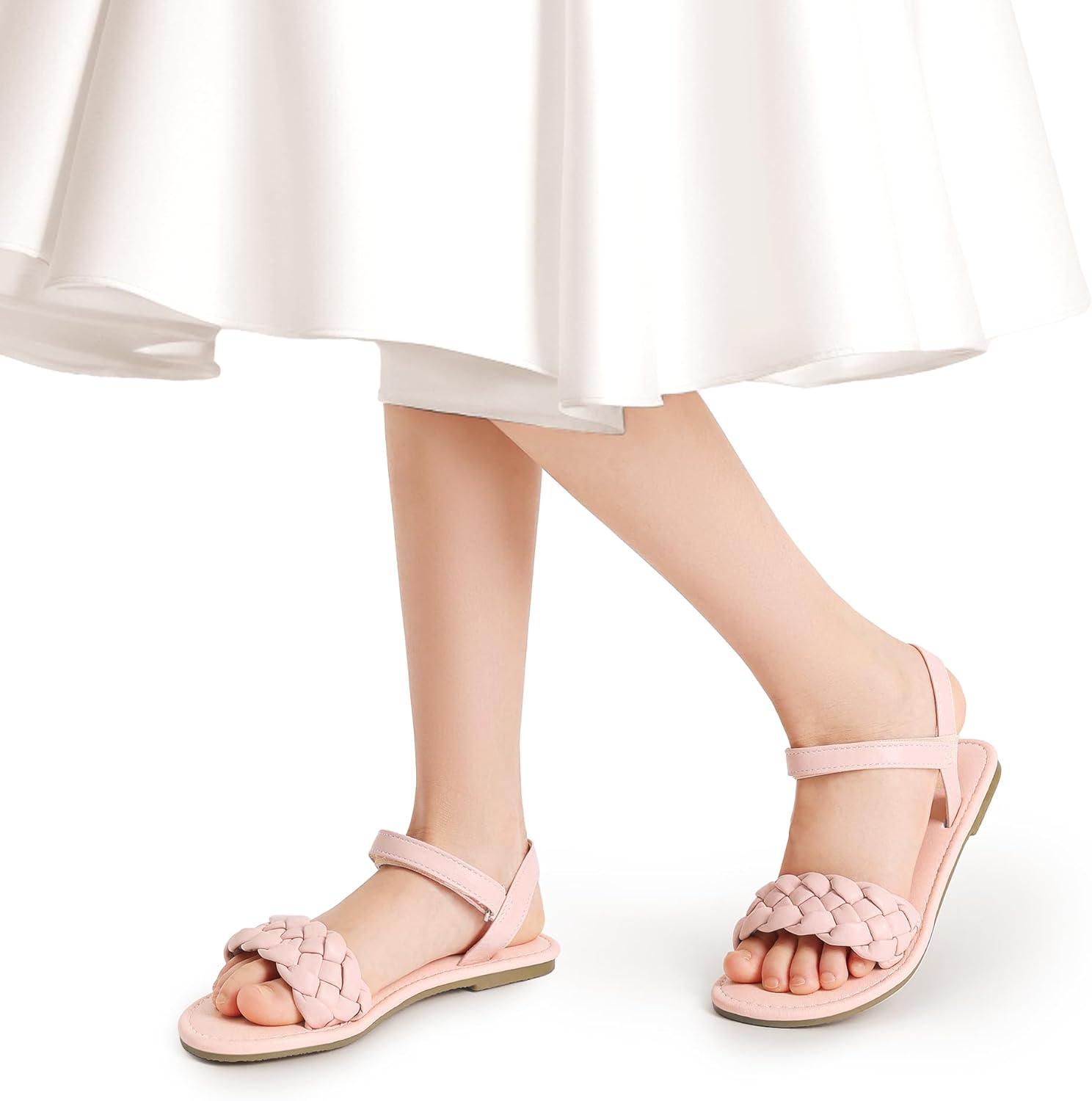 imageDREAM PAIRS Girls Sandals Classic Open Toe Braided Flat Sandals Summer Dress ShoesPink