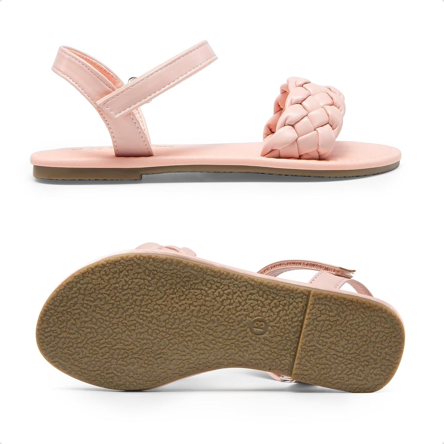 imageDREAM PAIRS Girls Sandals Classic Open Toe Braided Flat Sandals Summer Dress ShoesPink
