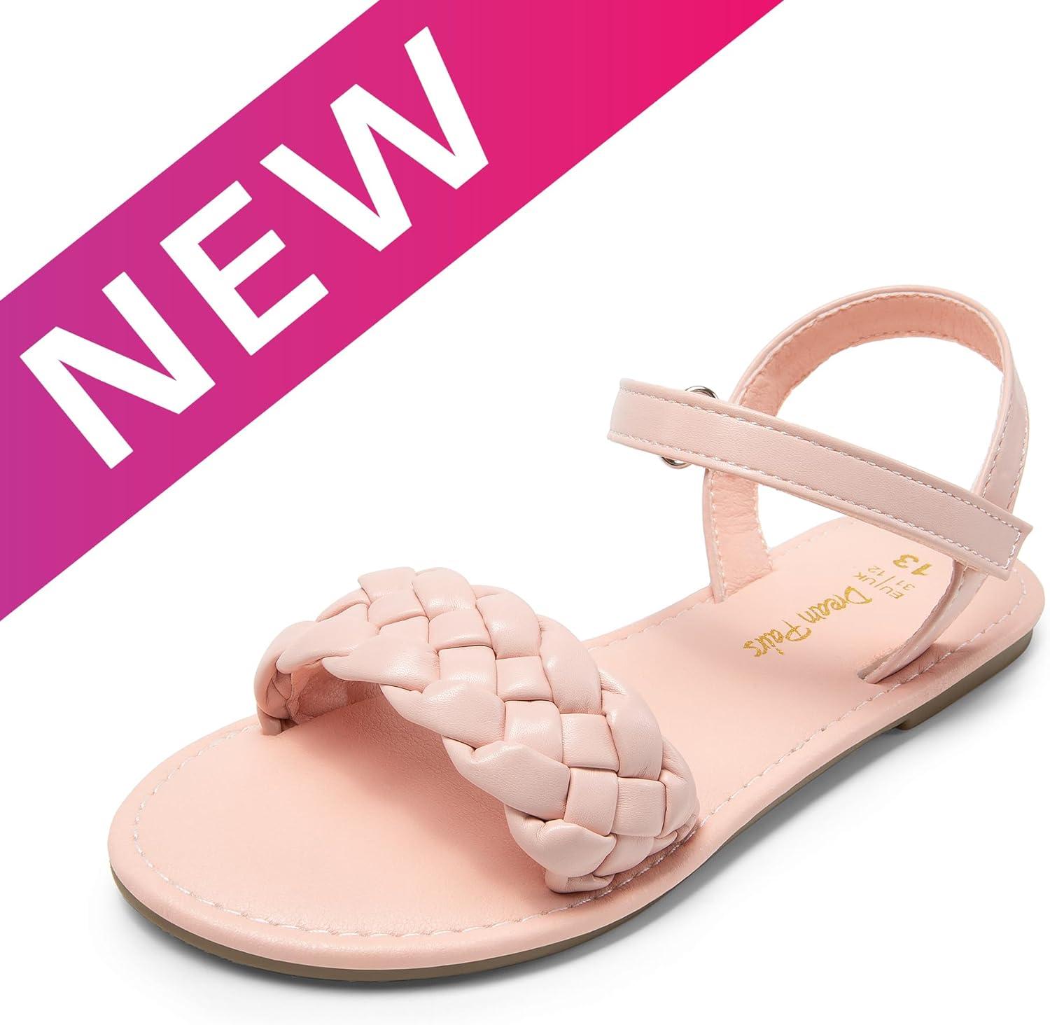 imageDREAM PAIRS Girls Sandals Classic Open Toe Braided Flat Sandals Summer Dress ShoesPink
