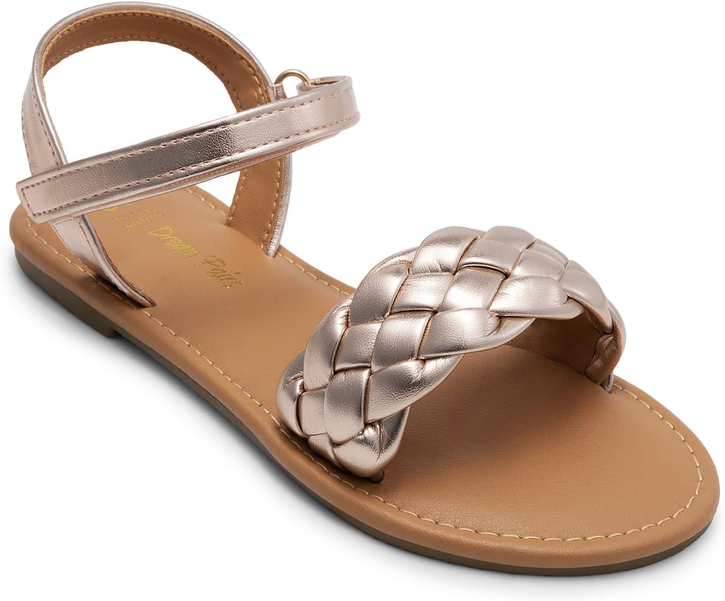 imageDREAM PAIRS Girls Sandals Classic Open Toe Braided Flat Sandals Summer Dress ShoesRose Goldmetallic