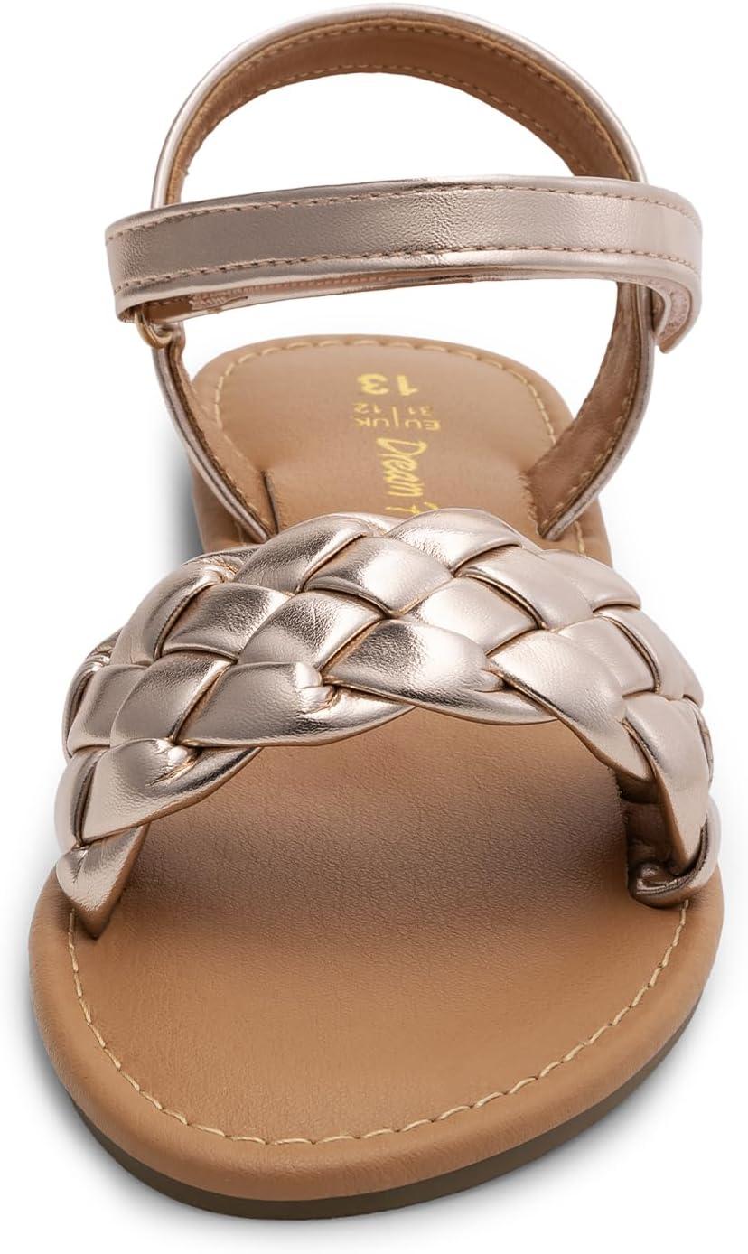 imageDREAM PAIRS Girls Sandals Classic Open Toe Braided Flat Sandals Summer Dress ShoesRose Goldmetallic