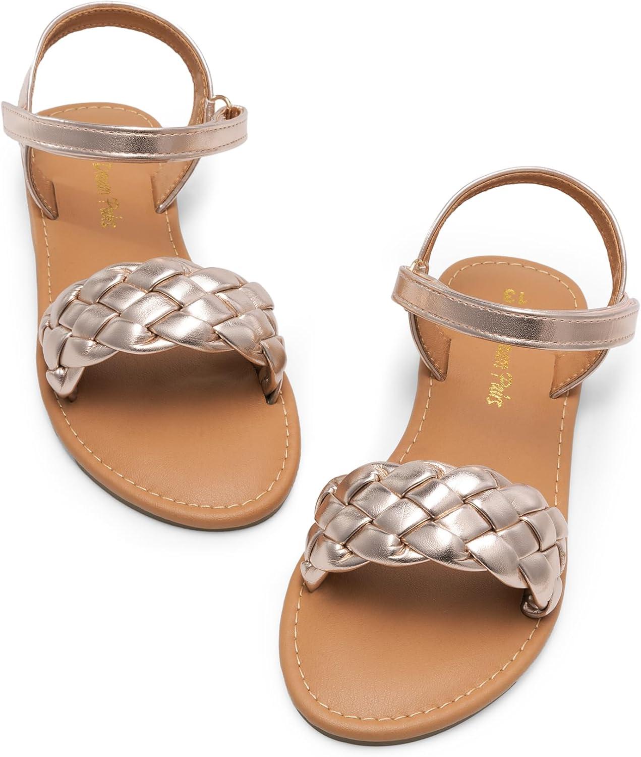imageDREAM PAIRS Girls Sandals Classic Open Toe Braided Flat Sandals Summer Dress ShoesRose Goldmetallic
