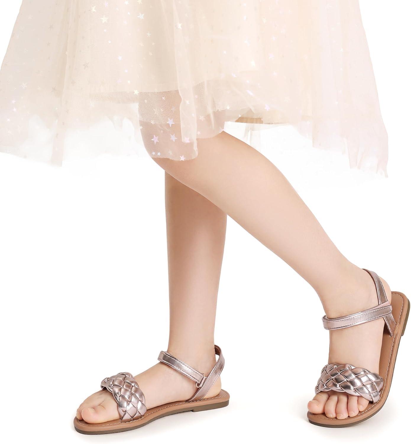 imageDREAM PAIRS Girls Sandals Classic Open Toe Braided Flat Sandals Summer Dress ShoesRose Goldmetallic