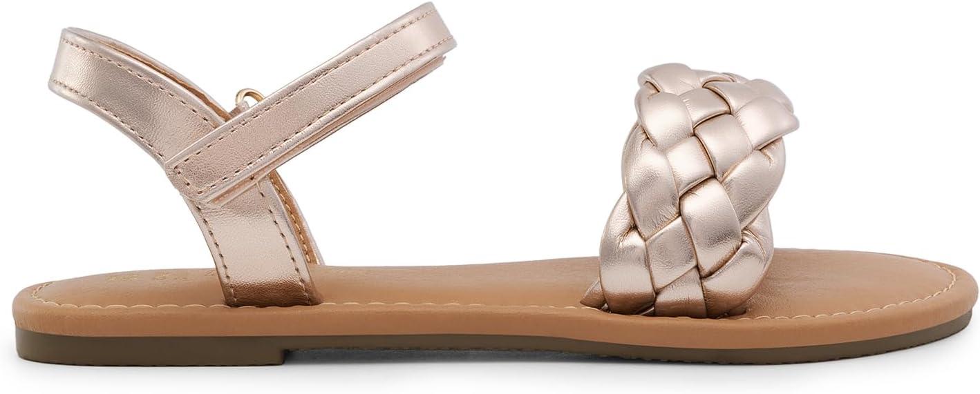 imageDREAM PAIRS Girls Sandals Classic Open Toe Braided Flat Sandals Summer Dress ShoesRose Goldmetallic