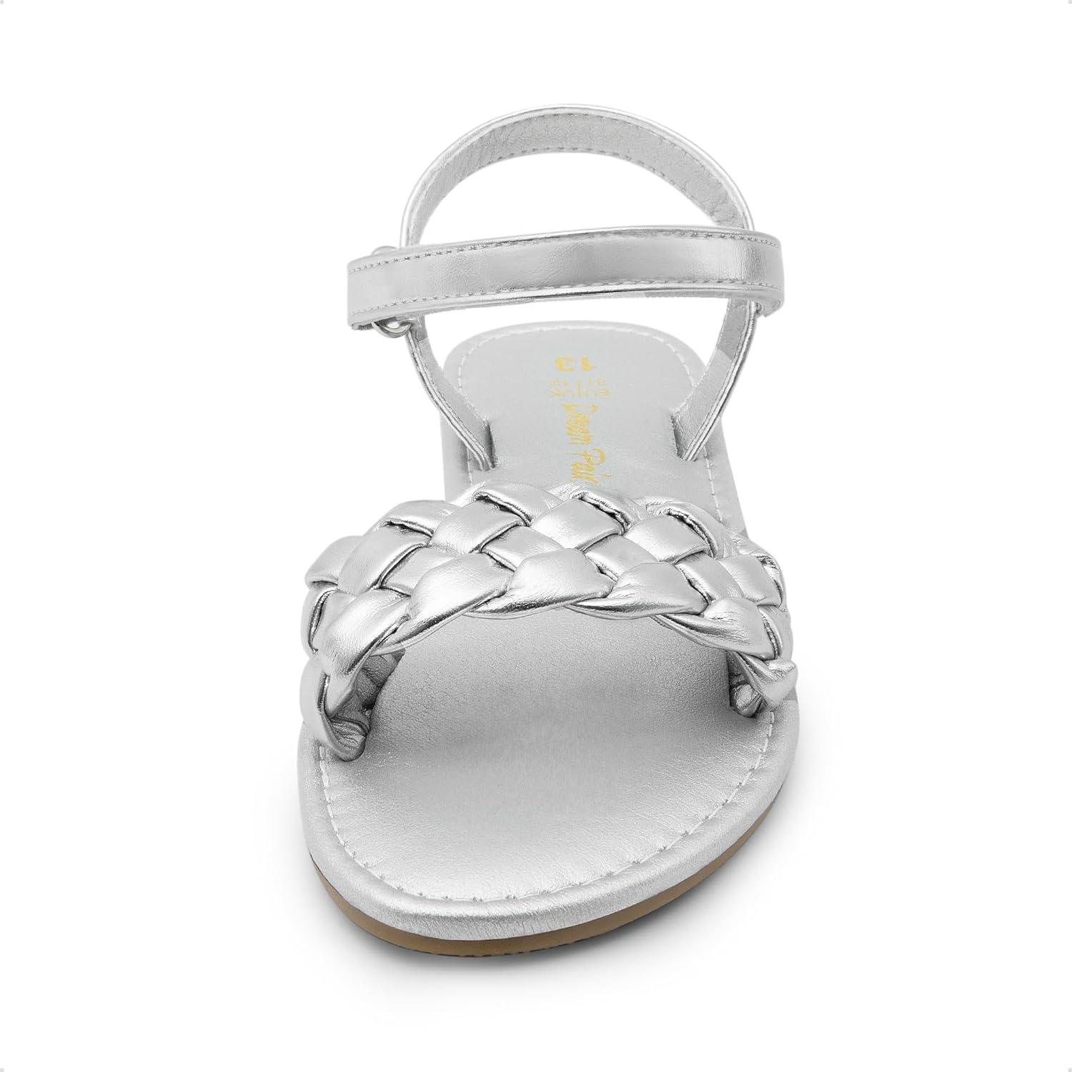 imageDREAM PAIRS Girls Sandals Classic Open Toe Braided Flat Sandals Summer Dress ShoesSilver