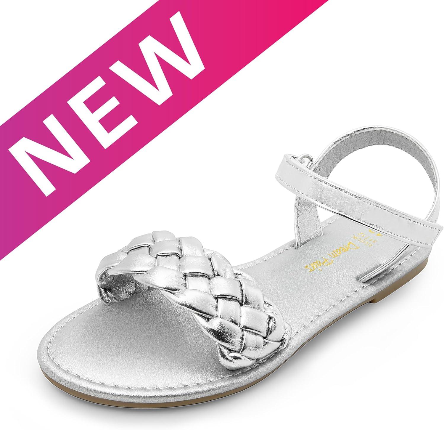 imageDREAM PAIRS Girls Sandals Classic Open Toe Braided Flat Sandals Summer Dress ShoesSilver