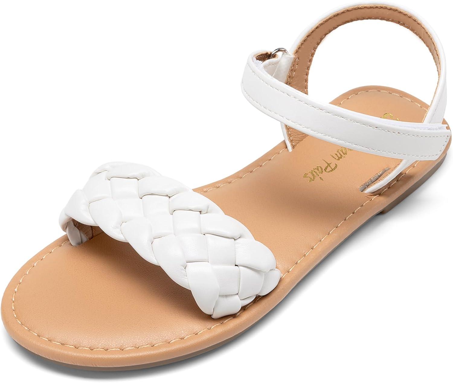 imageDREAM PAIRS Girls Sandals Classic Open Toe Braided Flat Sandals Summer Dress ShoesWhite