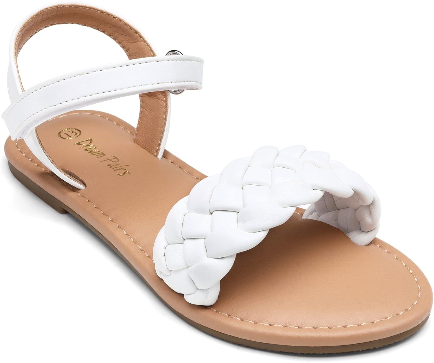 imageDREAM PAIRS Girls Sandals Classic Open Toe Braided Flat Sandals Summer Dress ShoesWhite