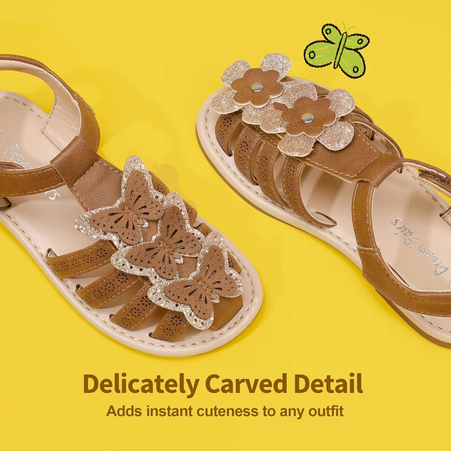 imageDREAM PAIRS Girls Sandals ClosedToe Sandals with Interchangeable DIY Flower Dress Summer Shoes ToddlerLittle KidBrown