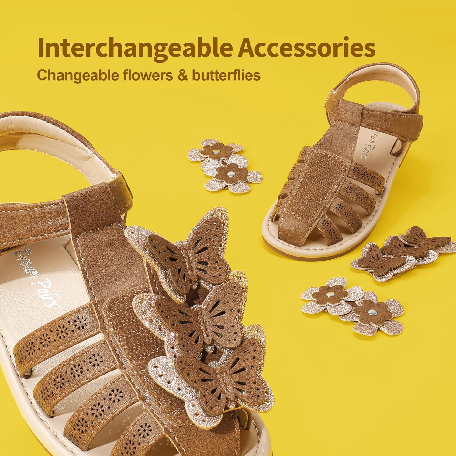imageDREAM PAIRS Girls Sandals ClosedToe Sandals with Interchangeable DIY Flower Dress Summer Shoes ToddlerLittle KidBrown