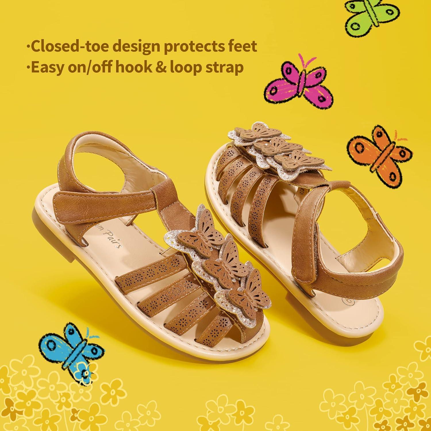 imageDREAM PAIRS Girls Sandals ClosedToe Sandals with Interchangeable DIY Flower Dress Summer Shoes ToddlerLittle KidBrown