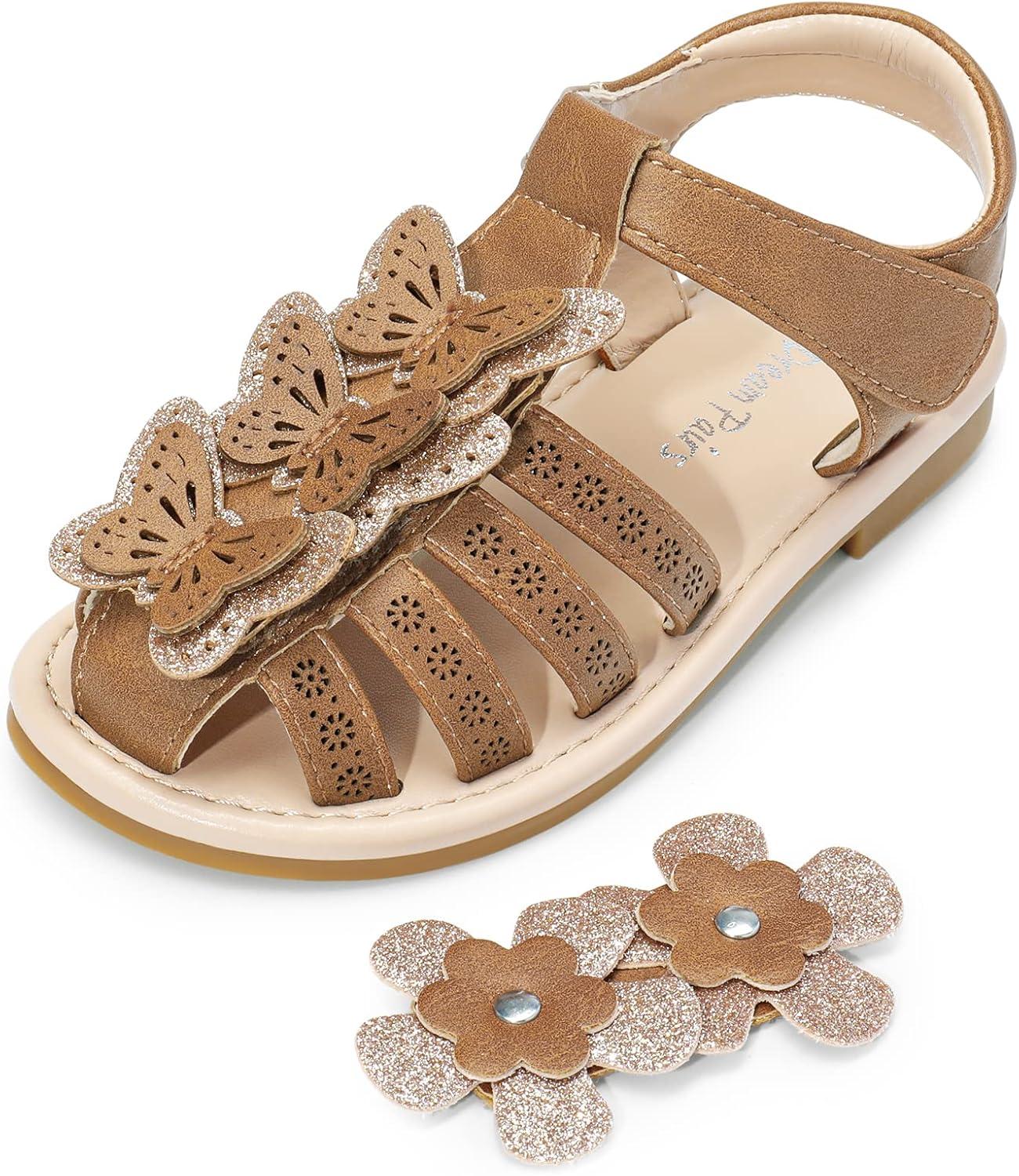 imageDREAM PAIRS Girls Sandals ClosedToe Sandals with Interchangeable DIY Flower Dress Summer Shoes ToddlerLittle KidBrown