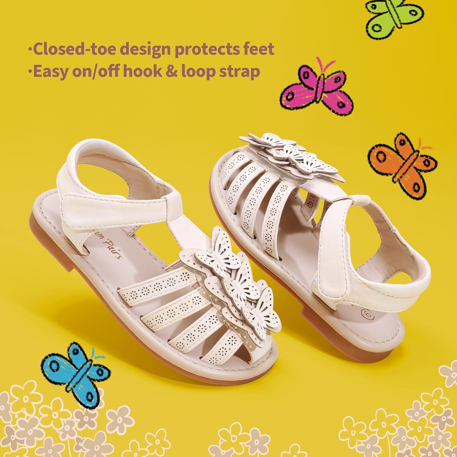 imageDREAM PAIRS Girls Sandals ClosedToe Sandals with Interchangeable DIY Flower Dress Summer Shoes ToddlerLittle KidIvorypu