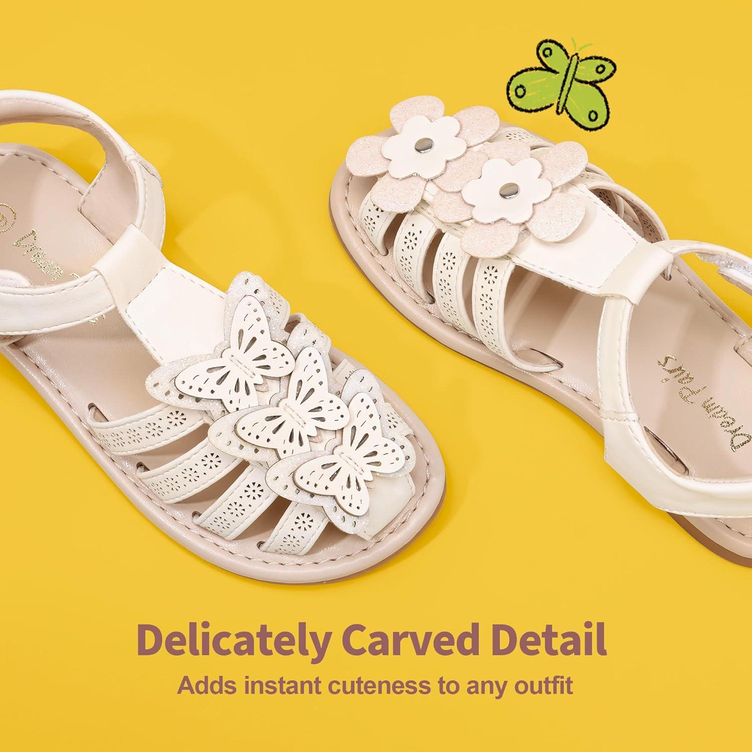 imageDREAM PAIRS Girls Sandals ClosedToe Sandals with Interchangeable DIY Flower Dress Summer Shoes ToddlerLittle KidIvorypu