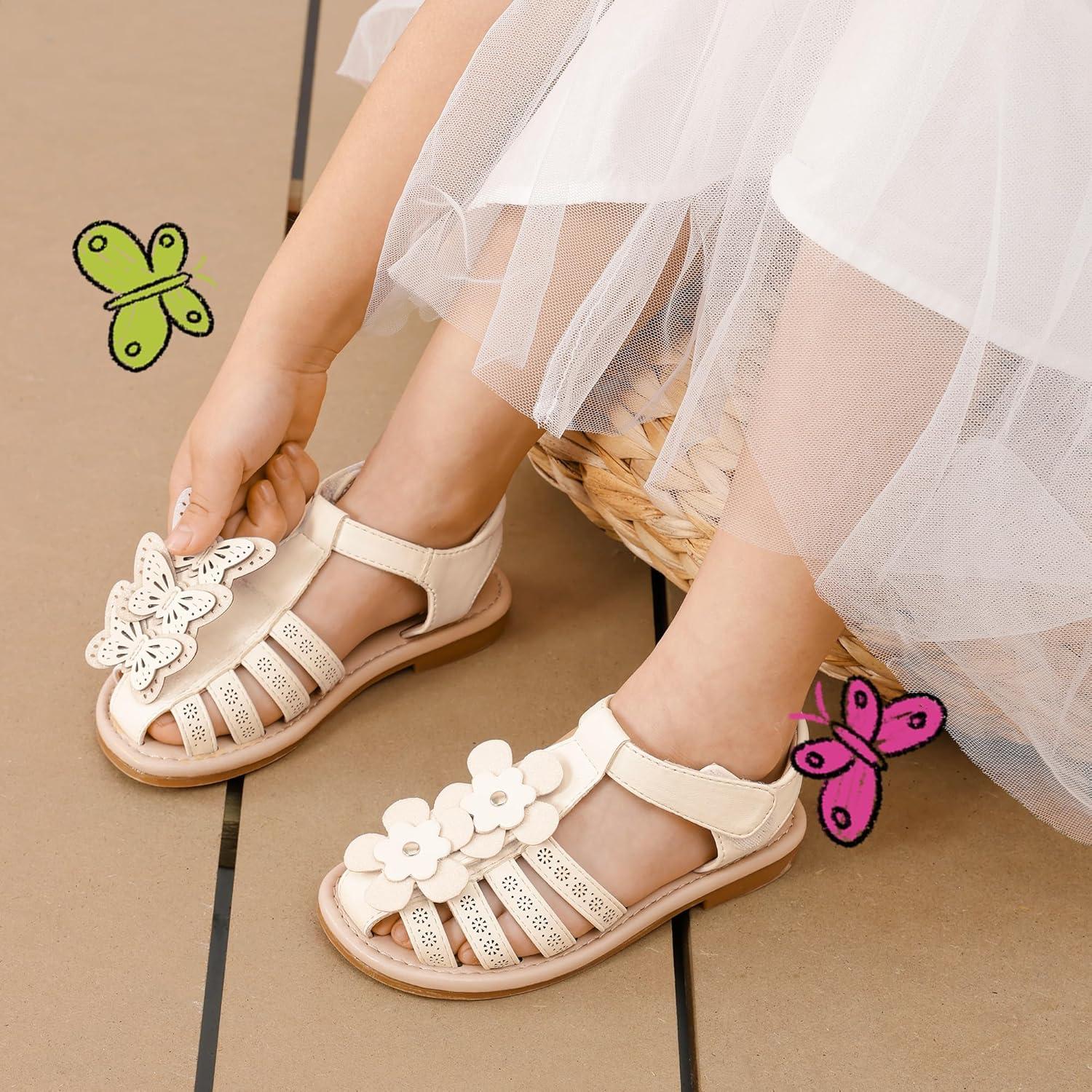 imageDREAM PAIRS Girls Sandals ClosedToe Sandals with Interchangeable DIY Flower Dress Summer Shoes ToddlerLittle KidIvorypu