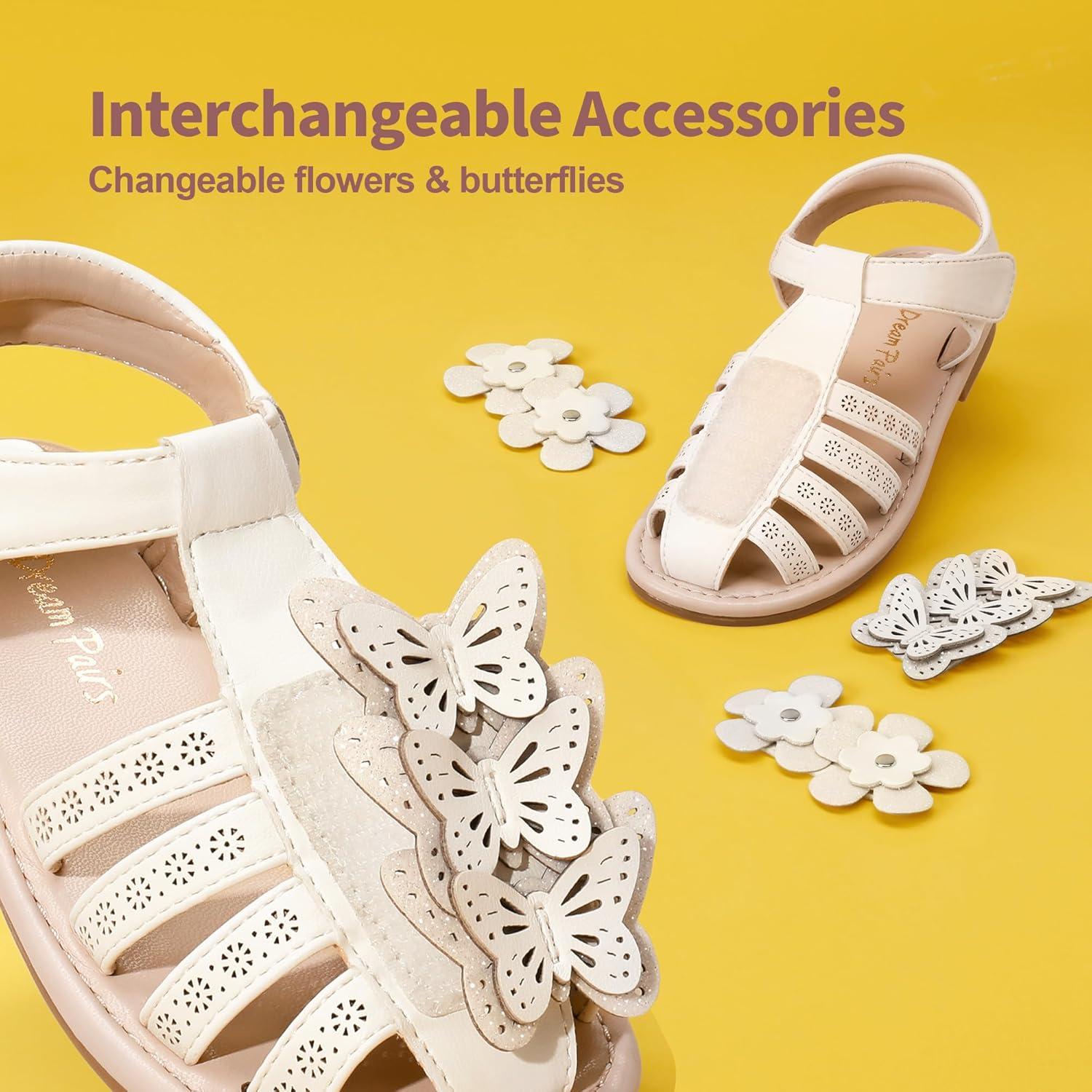 imageDREAM PAIRS Girls Sandals ClosedToe Sandals with Interchangeable DIY Flower Dress Summer Shoes ToddlerLittle KidIvorypu
