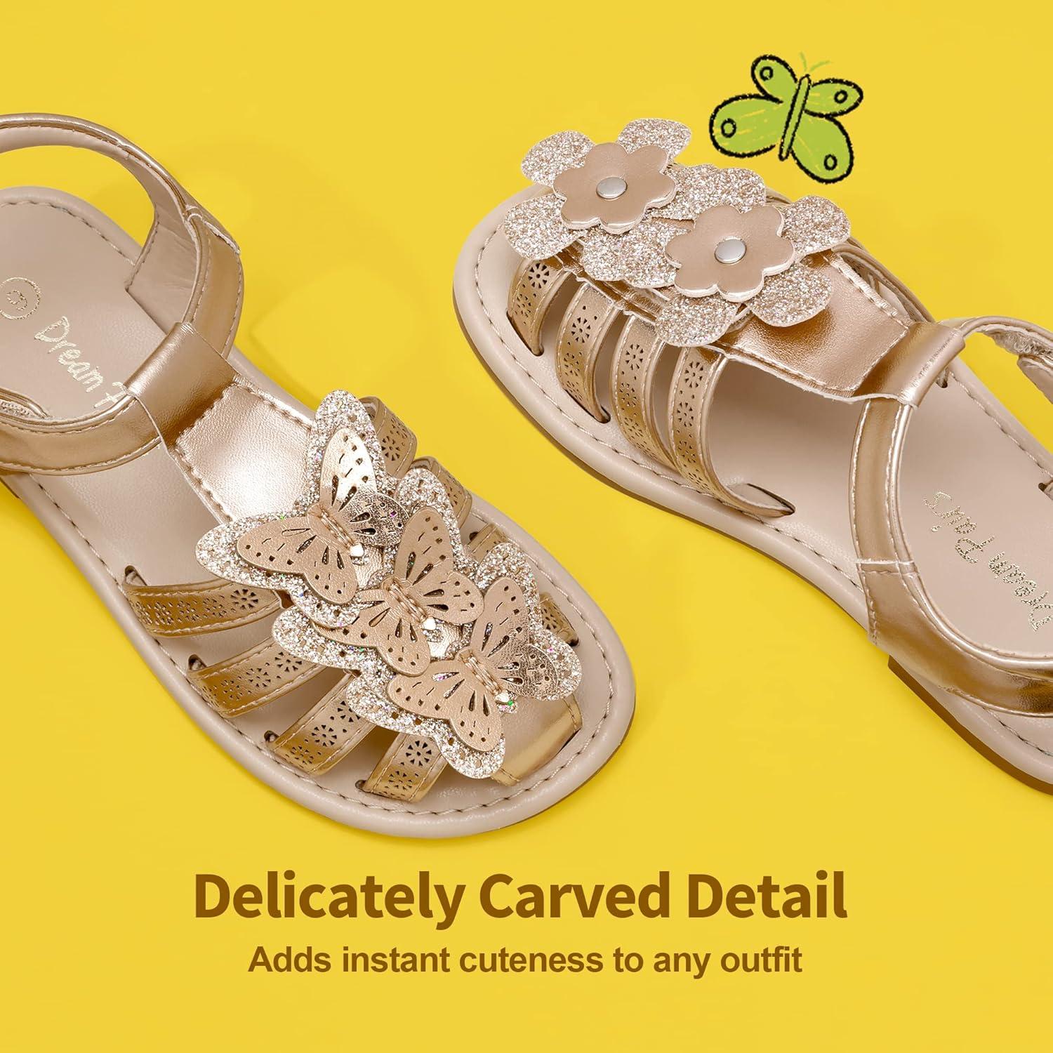 imageDREAM PAIRS Girls Sandals ClosedToe Sandals with Interchangeable DIY Flower Dress Summer Shoes ToddlerLittle KidRose Gold