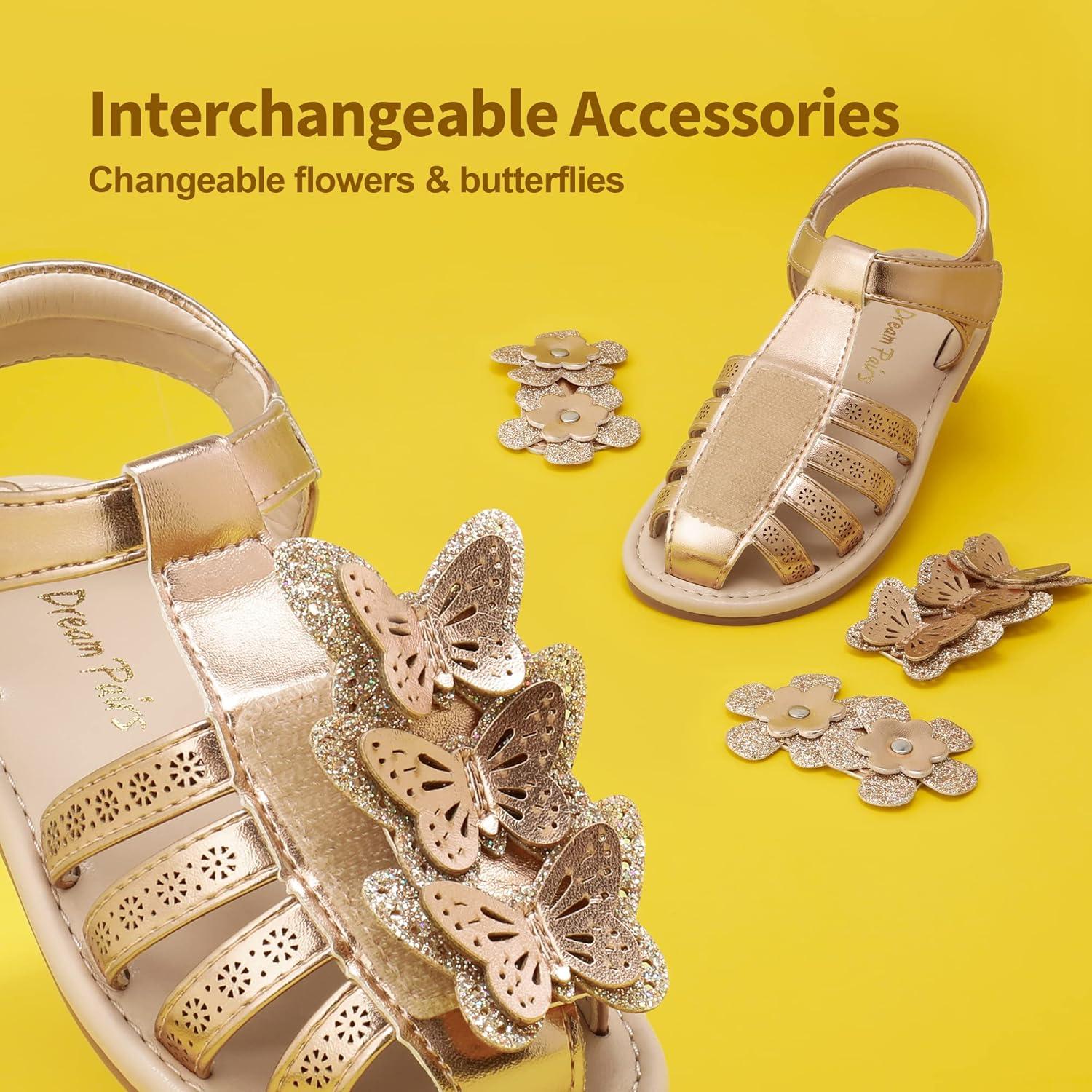 imageDREAM PAIRS Girls Sandals ClosedToe Sandals with Interchangeable DIY Flower Dress Summer Shoes ToddlerLittle KidRose Gold