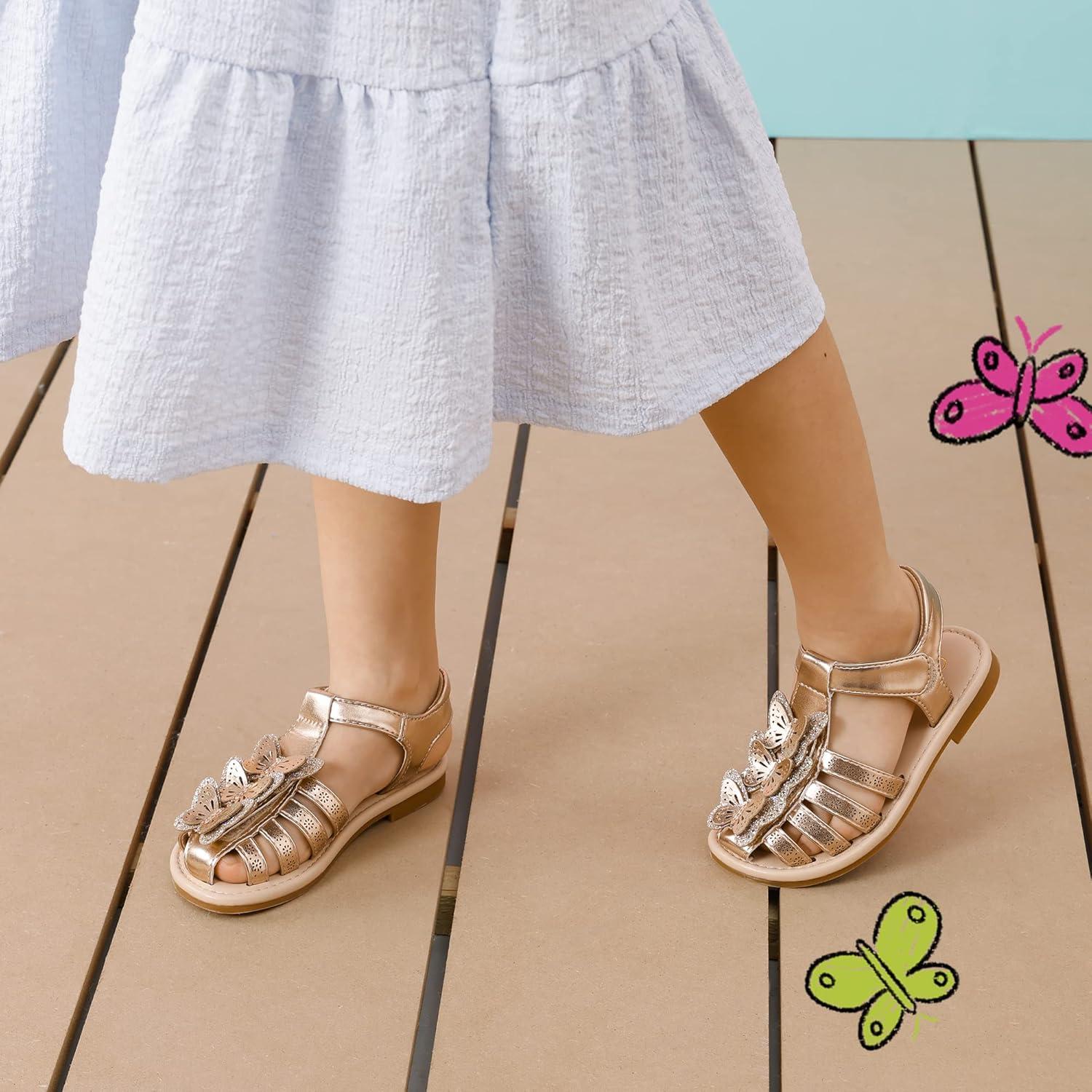 imageDREAM PAIRS Girls Sandals ClosedToe Sandals with Interchangeable DIY Flower Dress Summer Shoes ToddlerLittle KidRose Gold