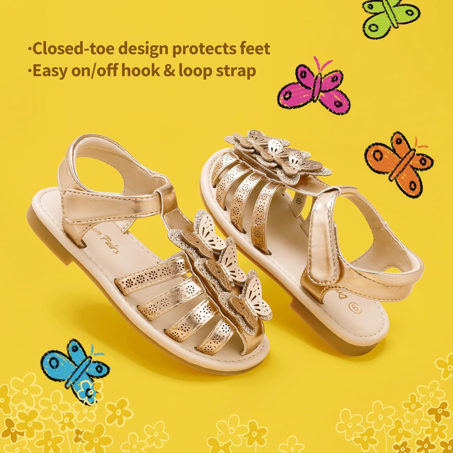 imageDREAM PAIRS Girls Sandals ClosedToe Sandals with Interchangeable DIY Flower Dress Summer Shoes ToddlerLittle KidRose Gold