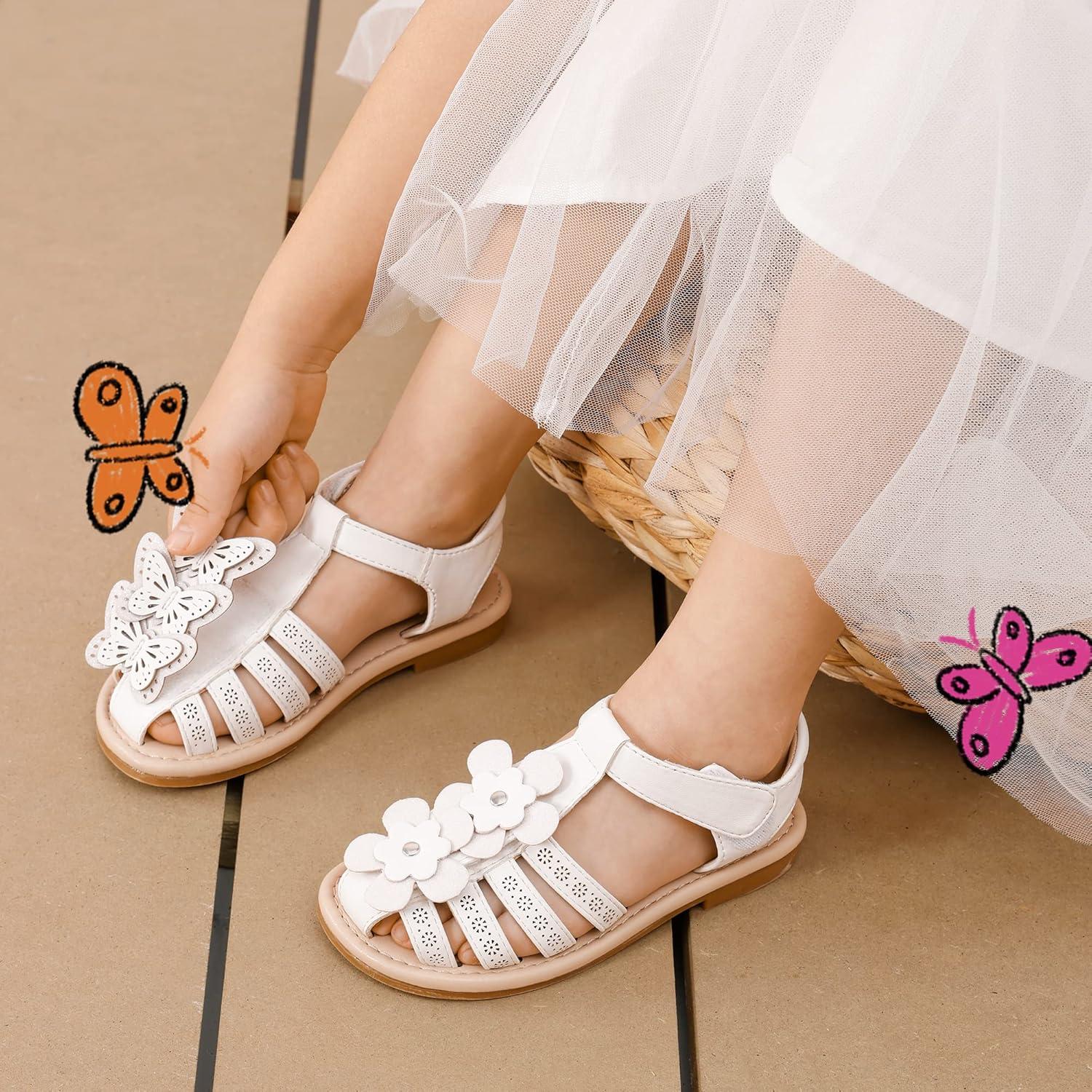 imageDREAM PAIRS Girls Sandals ClosedToe Sandals with Interchangeable DIY Flower Dress Summer Shoes ToddlerLittle KidWhite