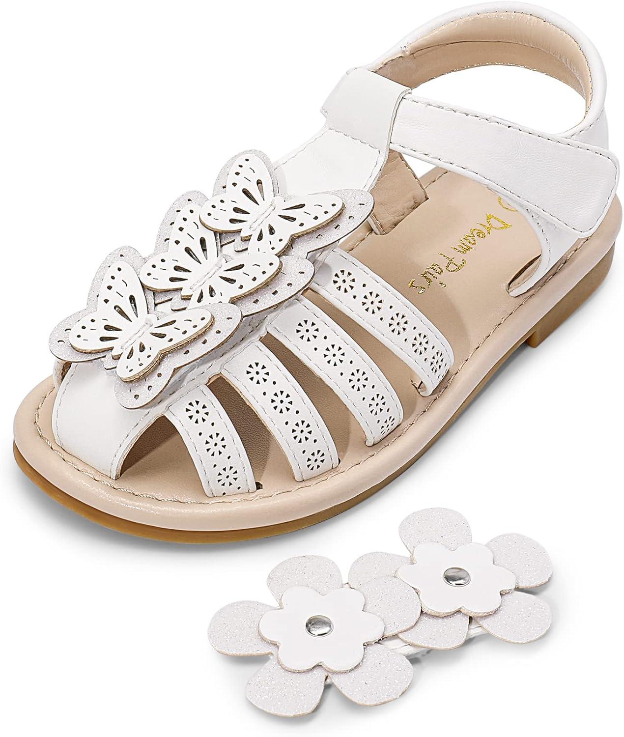 imageDREAM PAIRS Girls Sandals ClosedToe Sandals with Interchangeable DIY Flower Dress Summer Shoes ToddlerLittle KidWhite