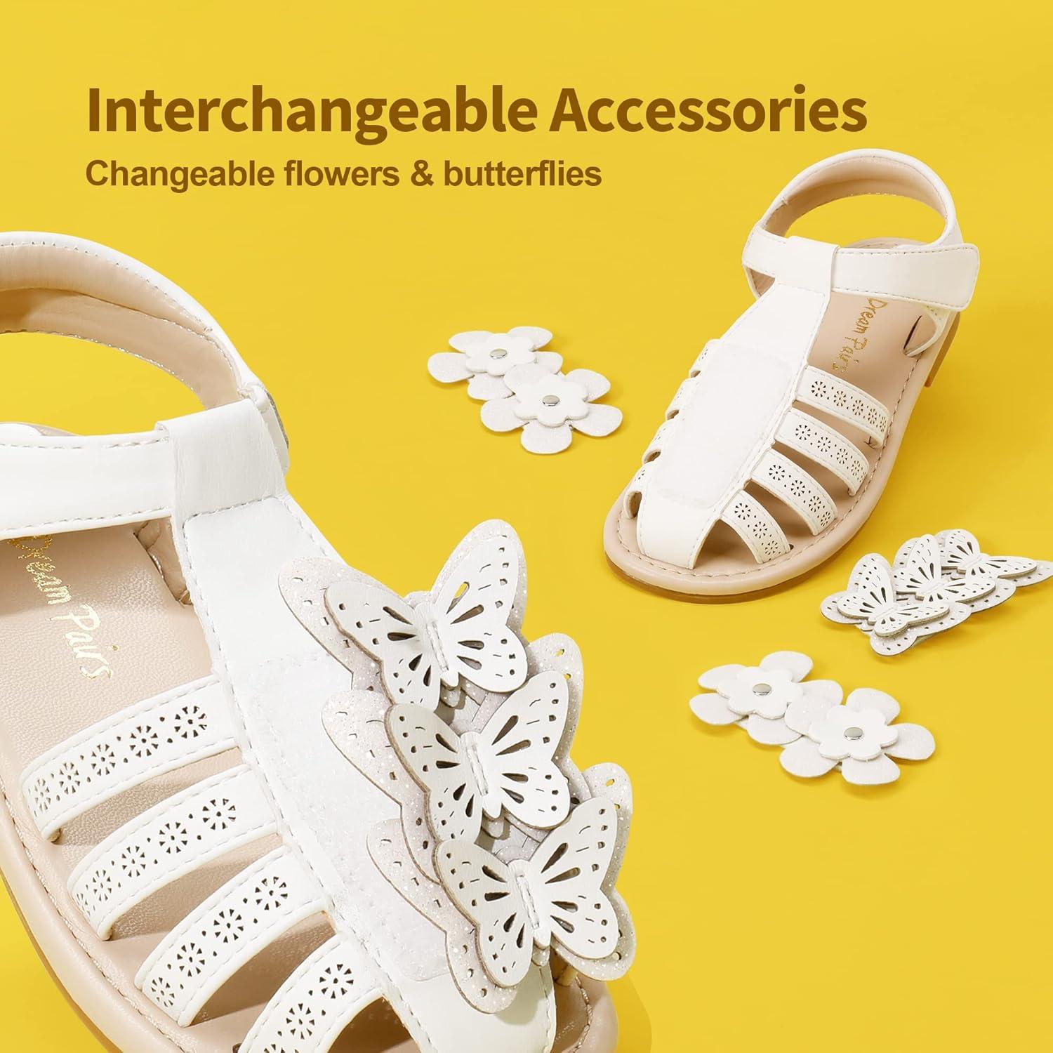 imageDREAM PAIRS Girls Sandals ClosedToe Sandals with Interchangeable DIY Flower Dress Summer Shoes ToddlerLittle KidWhite