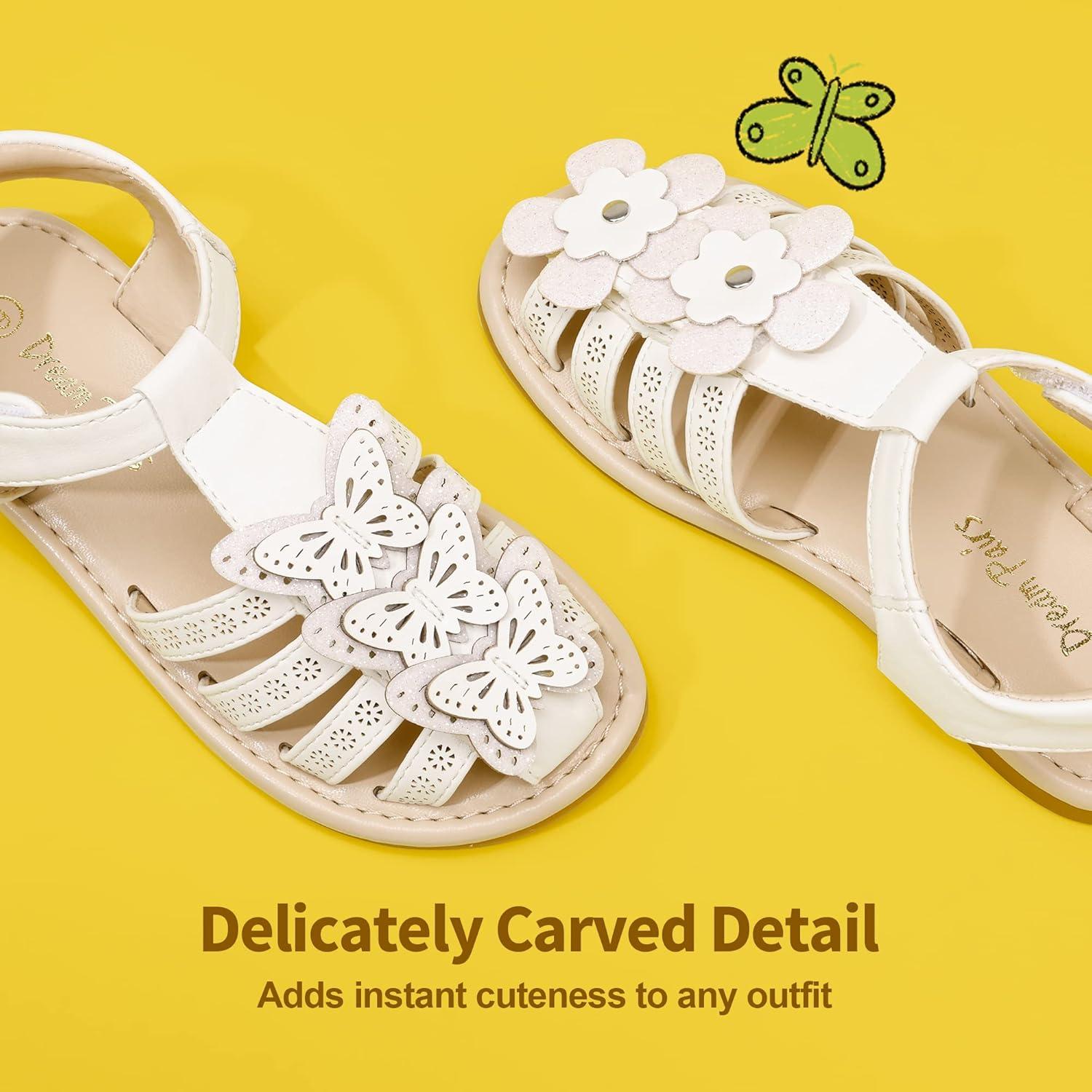imageDREAM PAIRS Girls Sandals ClosedToe Sandals with Interchangeable DIY Flower Dress Summer Shoes ToddlerLittle KidWhite