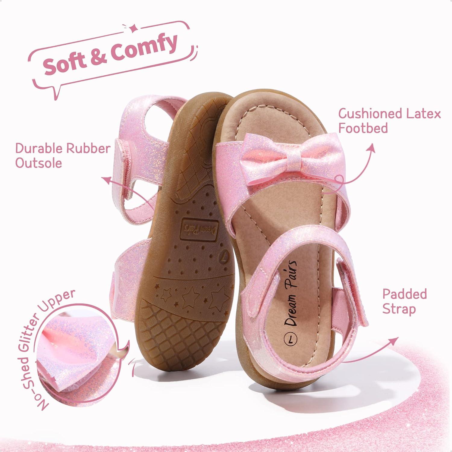 imageDREAM PAIRS Girls Sandals Fashion Bow Summer Shoes for ToddlerLittle KidPinkglitter