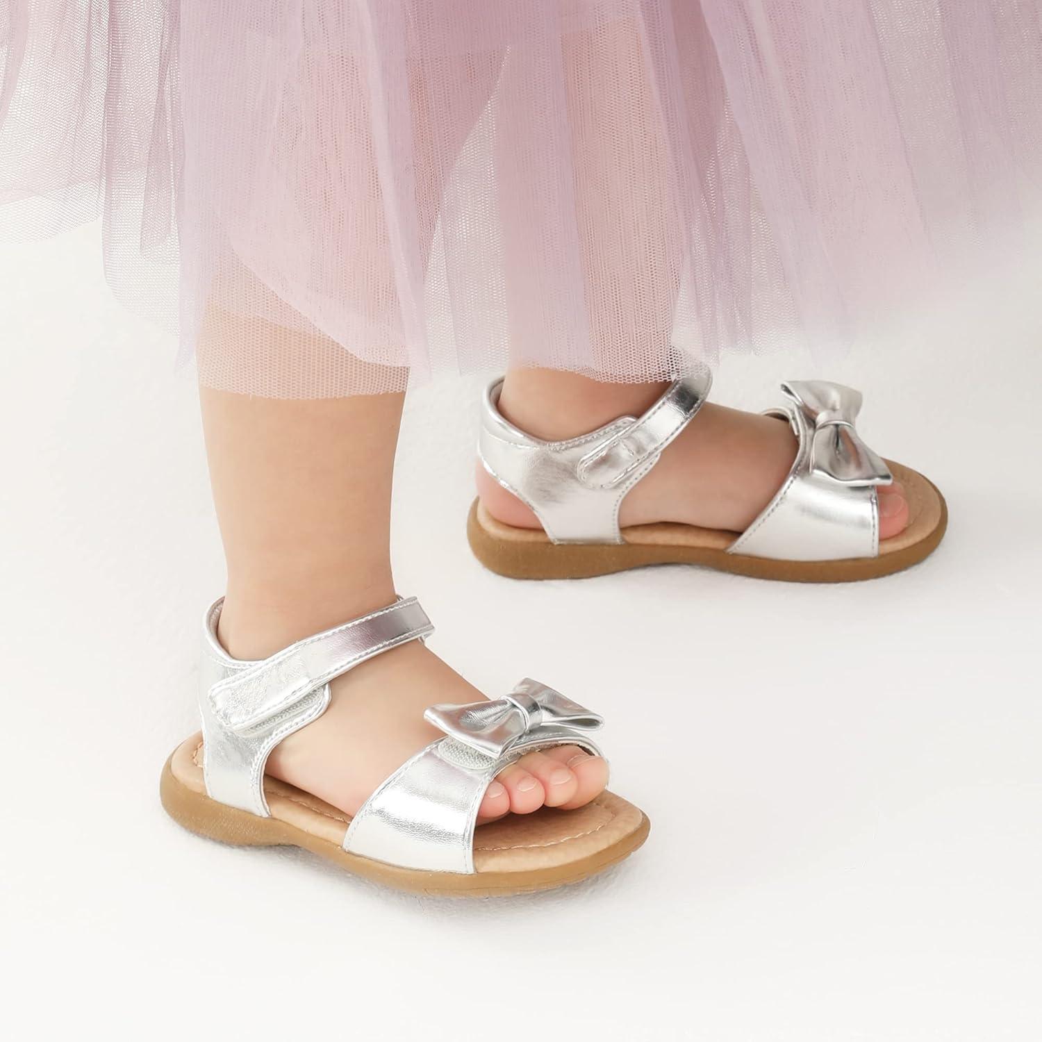 imageDREAM PAIRS Girls Sandals Fashion Bow Summer Shoes for ToddlerLittle KidSilver