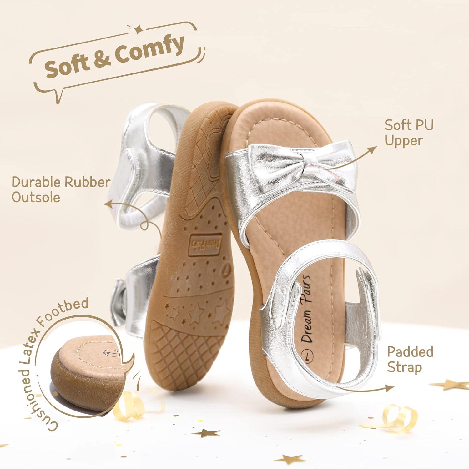 imageDREAM PAIRS Girls Sandals Fashion Bow Summer Shoes for ToddlerLittle KidSilver
