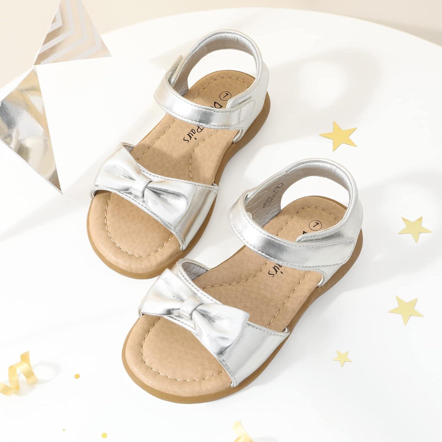 imageDREAM PAIRS Girls Sandals Fashion Bow Summer Shoes for ToddlerLittle KidSilver