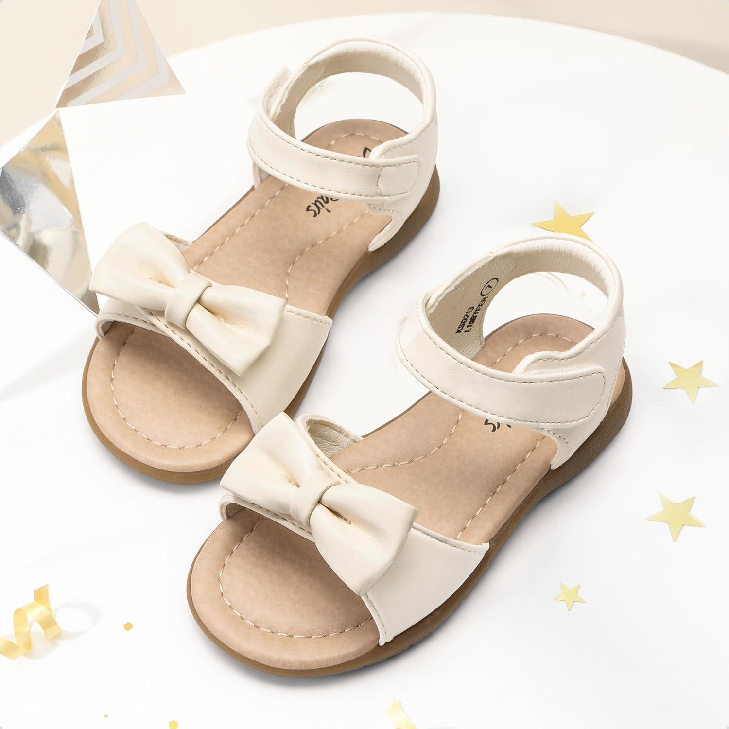 imageDREAM PAIRS Girls Sandals Fashion Bow Summer Shoes for ToddlerLittle KidWhitepu