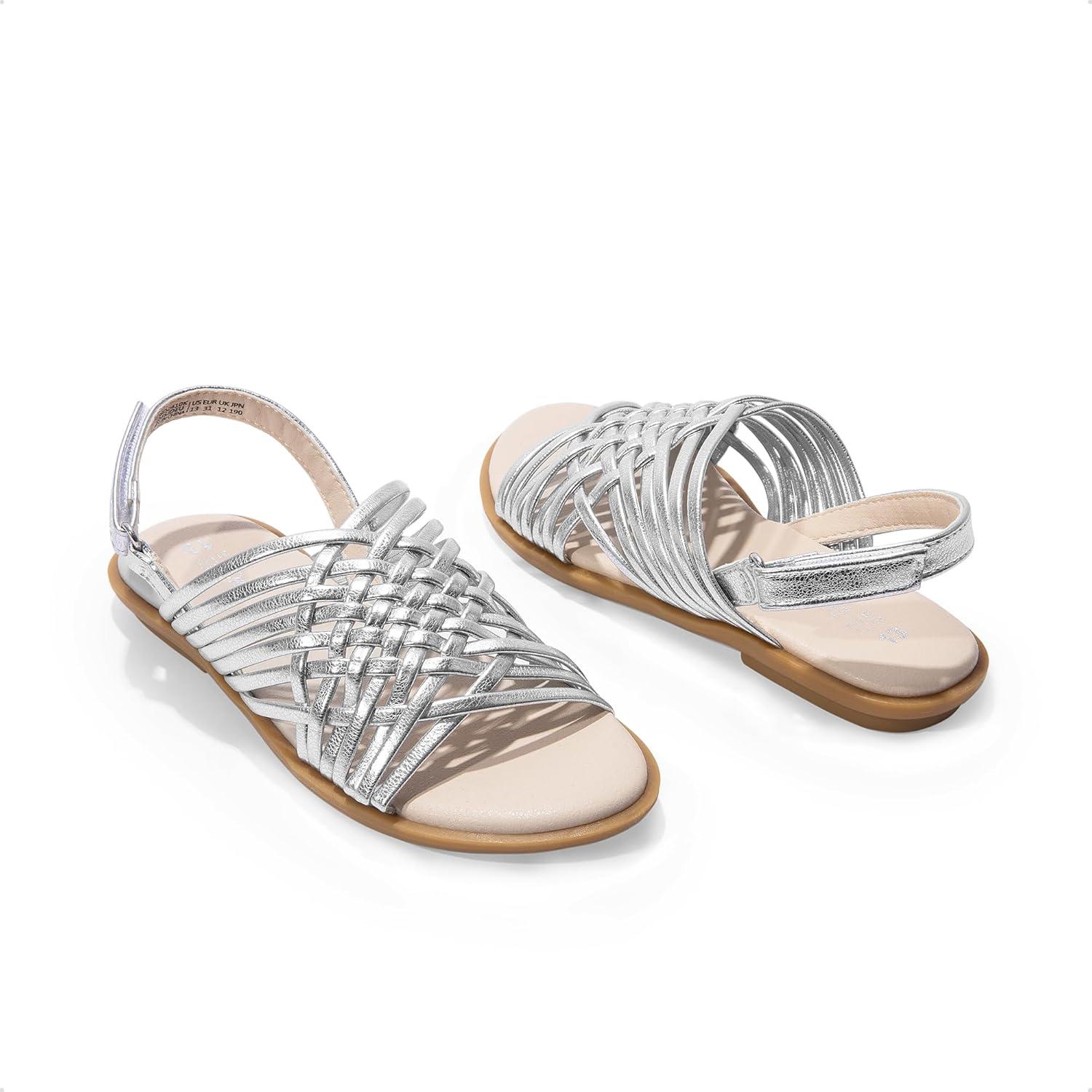 imageDREAM PAIRS Girls Sandals Gladiator Braided Flat Open Toe Summer SandalsSilver