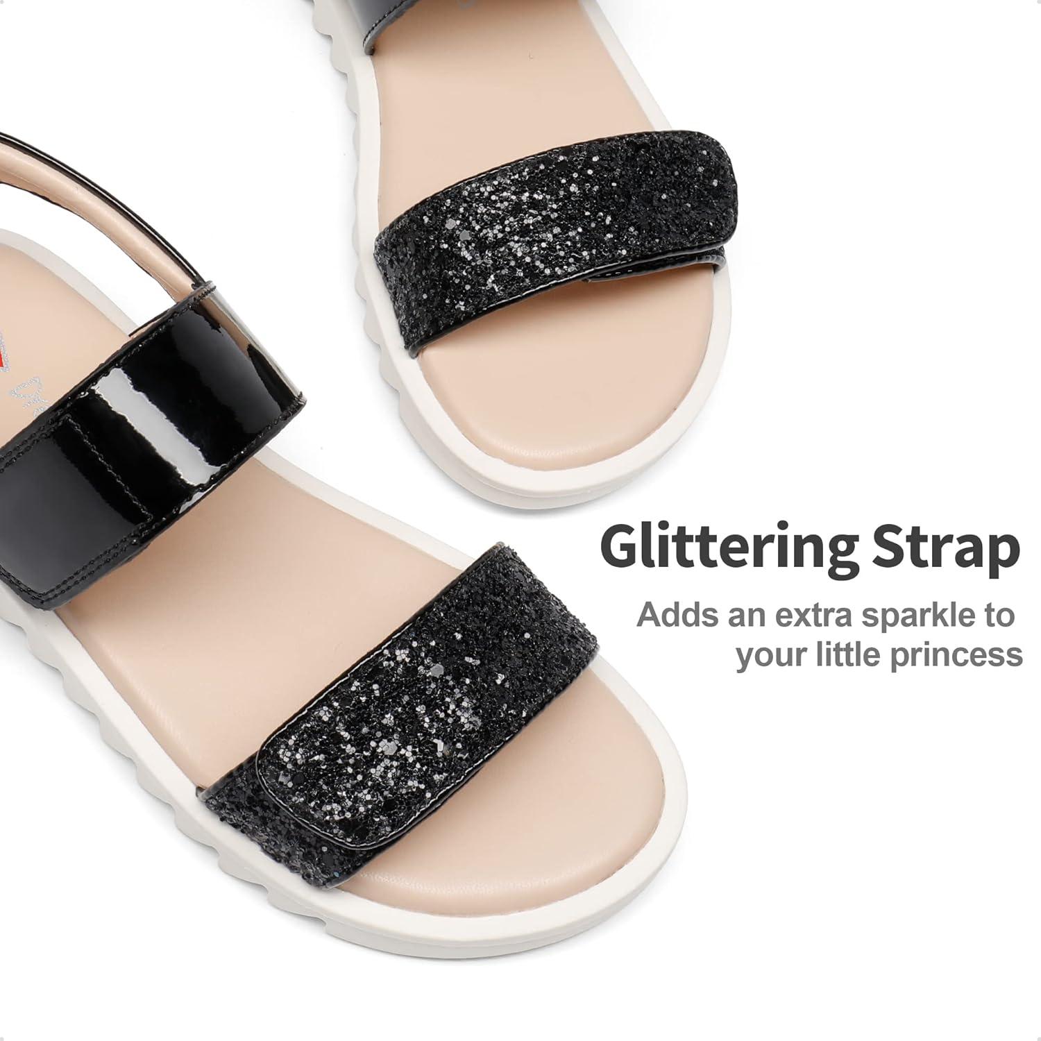 imageDREAM PAIRS Girls Sandals Glitter Two Strapped Casual Open Toe Sandals Little KidBig KidBlack