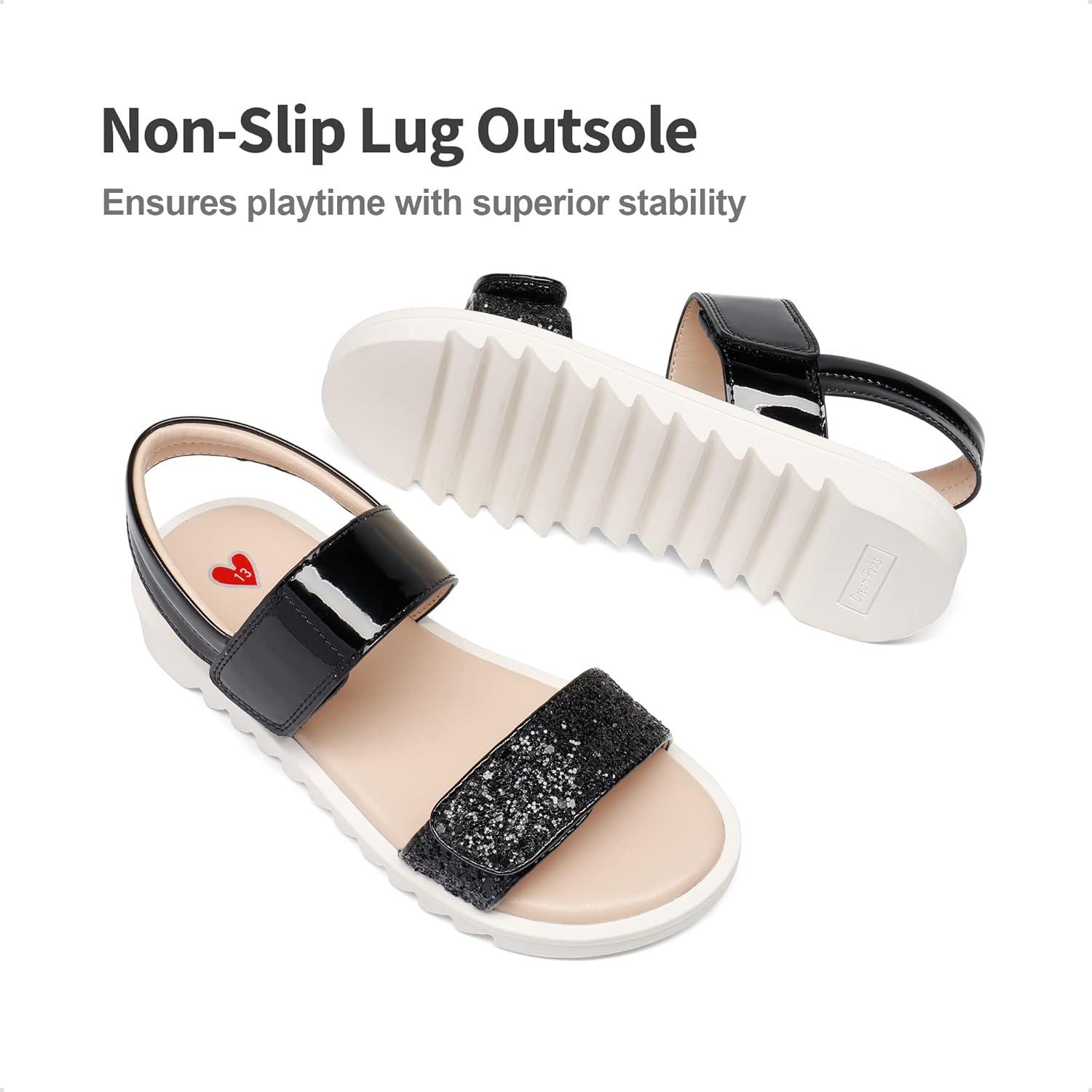 imageDREAM PAIRS Girls Sandals Glitter Two Strapped Casual Open Toe Sandals Little KidBig KidBlack