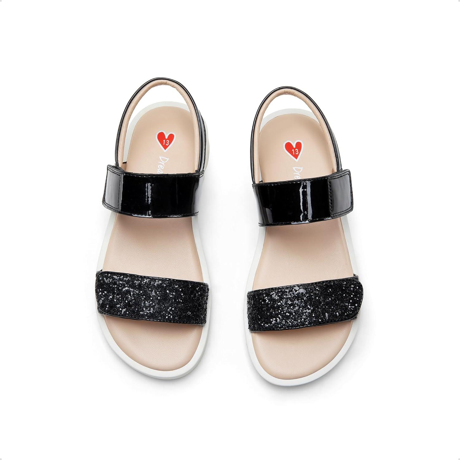 imageDREAM PAIRS Girls Sandals Glitter Two Strapped Casual Open Toe Sandals Little KidBig KidBlack