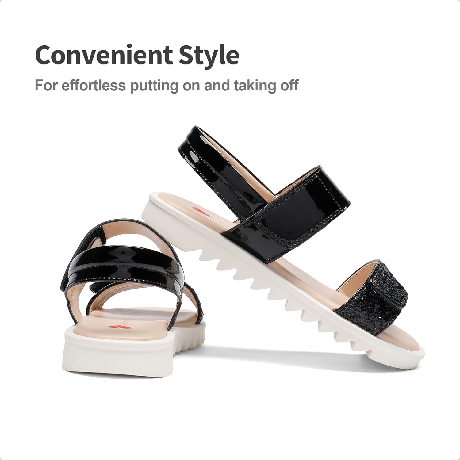 imageDREAM PAIRS Girls Sandals Glitter Two Strapped Casual Open Toe Sandals Little KidBig KidBlack