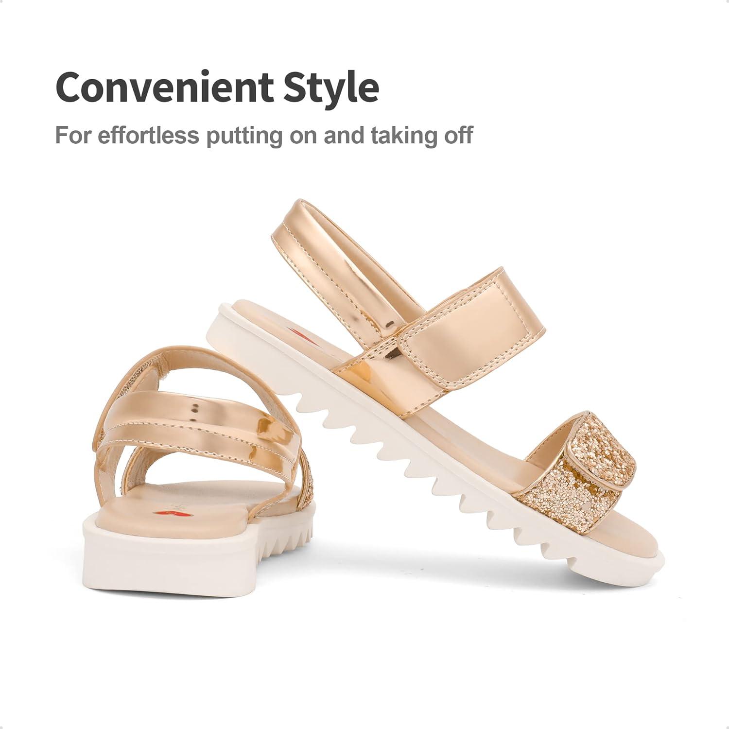 imageDREAM PAIRS Girls Sandals Glitter Two Strapped Casual Open Toe Sandals Little KidBig KidRose Gold