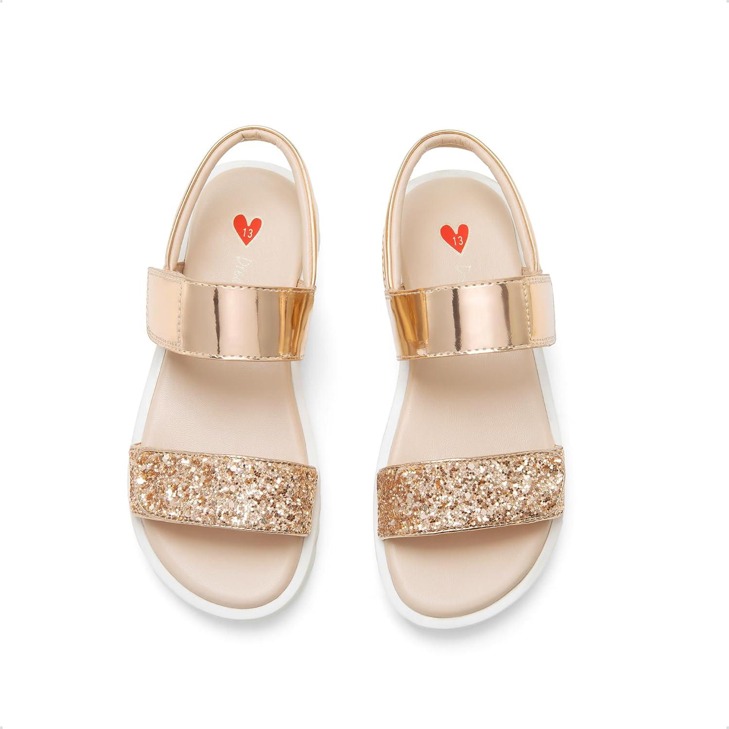 imageDREAM PAIRS Girls Sandals Glitter Two Strapped Casual Open Toe Sandals Little KidBig KidRose Gold