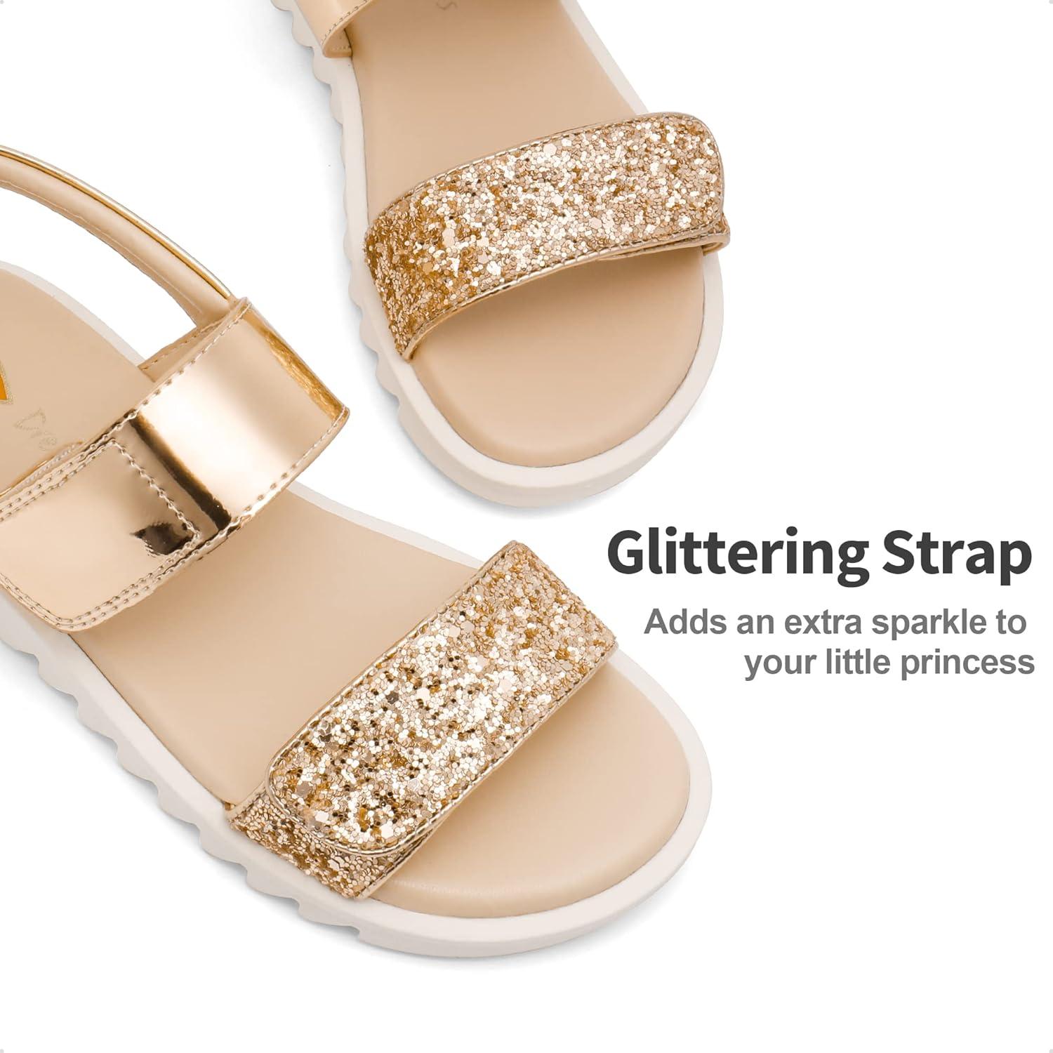 imageDREAM PAIRS Girls Sandals Glitter Two Strapped Casual Open Toe Sandals Little KidBig KidRose Gold