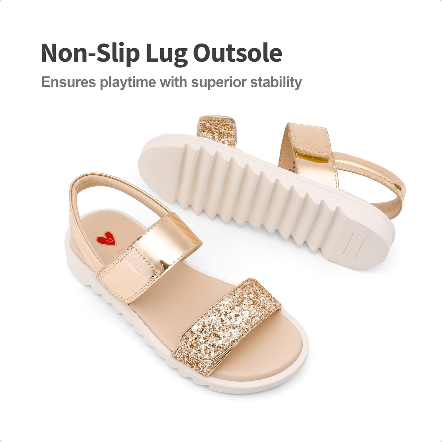 imageDREAM PAIRS Girls Sandals Glitter Two Strapped Casual Open Toe Sandals Little KidBig KidRose Gold