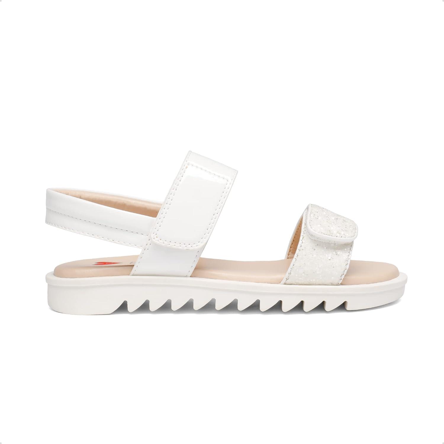 imageDREAM PAIRS Girls Sandals Glitter Two Strapped Casual Open Toe Sandals Little KidBig KidWhite